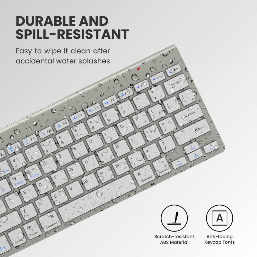 Portronics Bubble Max Wireless Keyboard with Bluetooth & 2.4GHz Dual Connectivity | Silent Keys | Multi-Device Support | Spill-Resistant Compact Keyboard - (Grey)