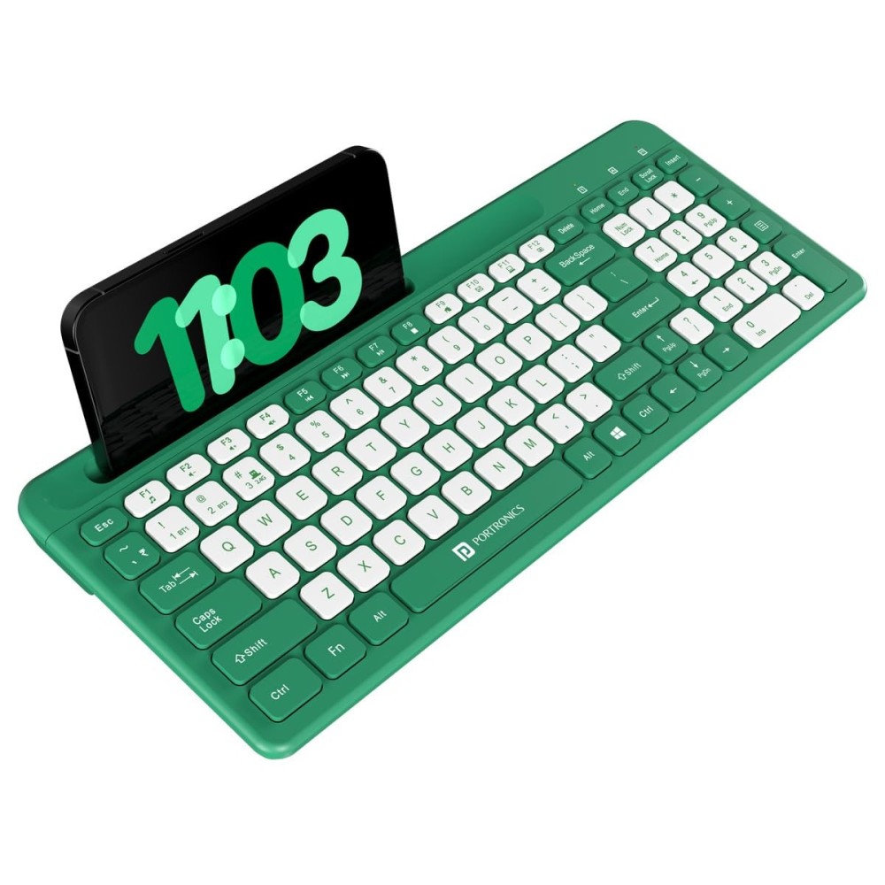 Portronics Bubble Square Wireless Keyboard | Bluetooth + 2.4GHz Dual Mode | Multi-Device Keyboard for Laptop, PC, Tablet & Smartphone - (Green)