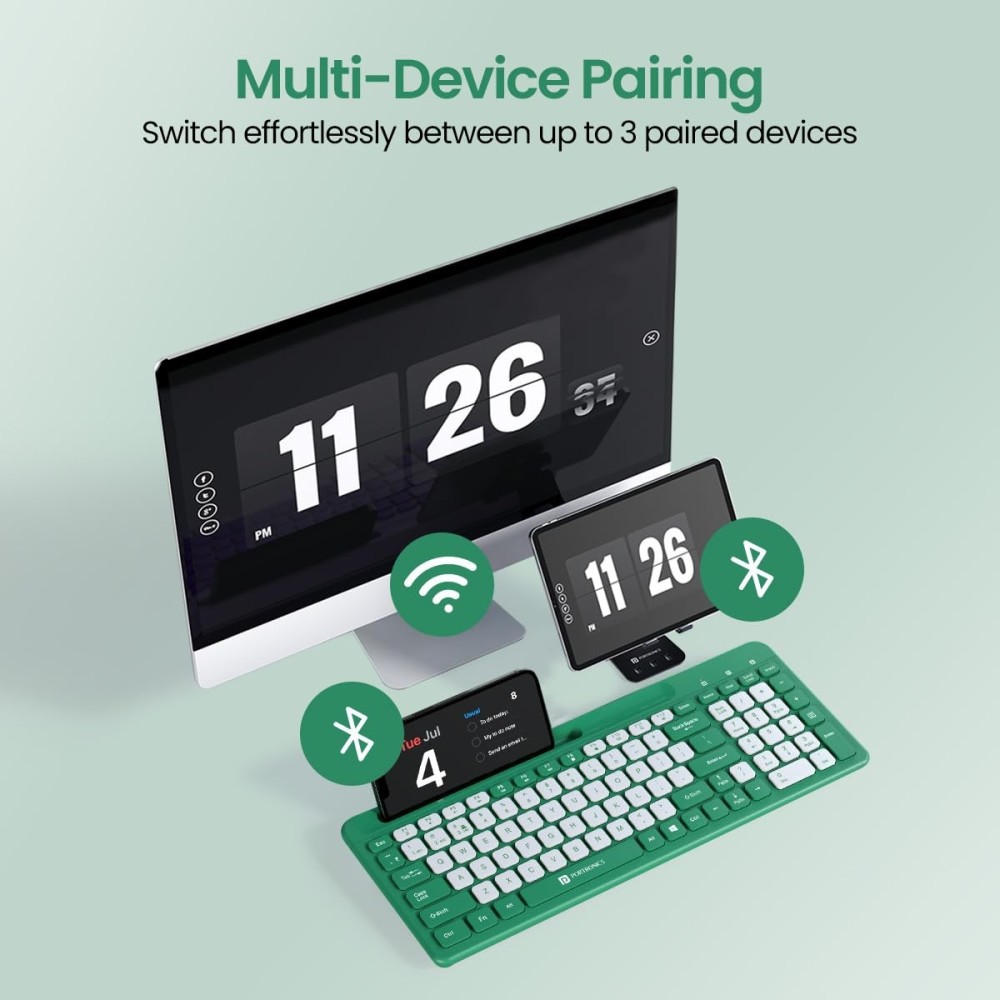 Portronics Bubble Square Wireless Keyboard | Bluetooth + 2.4GHz Dual Mode | Multi-Device Keyboard for Laptop, PC, Tablet & Smartphone - (Green)