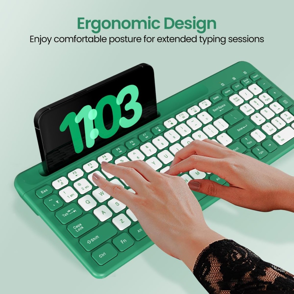 Portronics Bubble Square Wireless Keyboard | Bluetooth + 2.4GHz Dual Mode | Multi-Device Keyboard for Laptop, PC, Tablet & Smartphone - (Green)