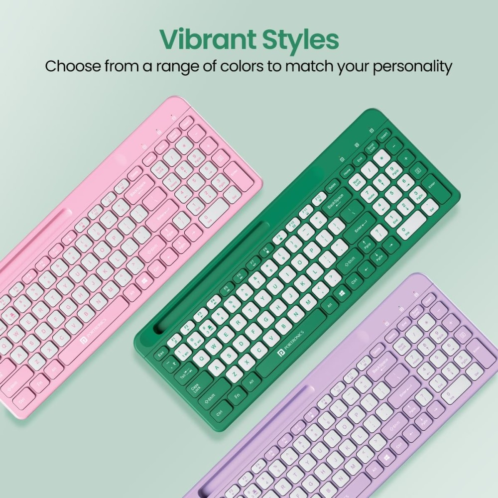 Portronics Bubble Square Wireless Keyboard | Bluetooth + 2.4GHz Dual Mode | Multi-Device Keyboard for Laptop, PC, Tablet & Smartphone - (Green)