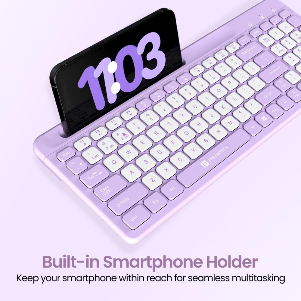 Portronics Bubble Square Wireless Keyboard | Bluetooth + 2.4GHz USB | Multi-Device Keyboard for Laptop, PC, Tablet & Smartphone - (Purple)