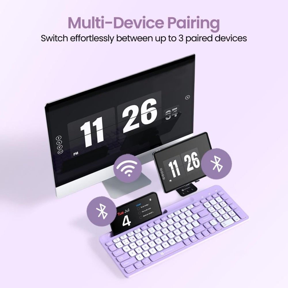 Portronics Bubble Square Wireless Keyboard | Bluetooth + 2.4GHz USB | Multi-Device Keyboard for Laptop, PC, Tablet & Smartphone - (Purple)