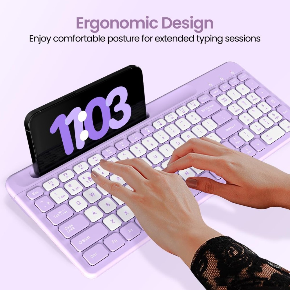 Portronics Bubble Square Wireless Keyboard | Bluetooth + 2.4GHz USB | Multi-Device Keyboard for Laptop, PC, Tablet & Smartphone - (Purple)
