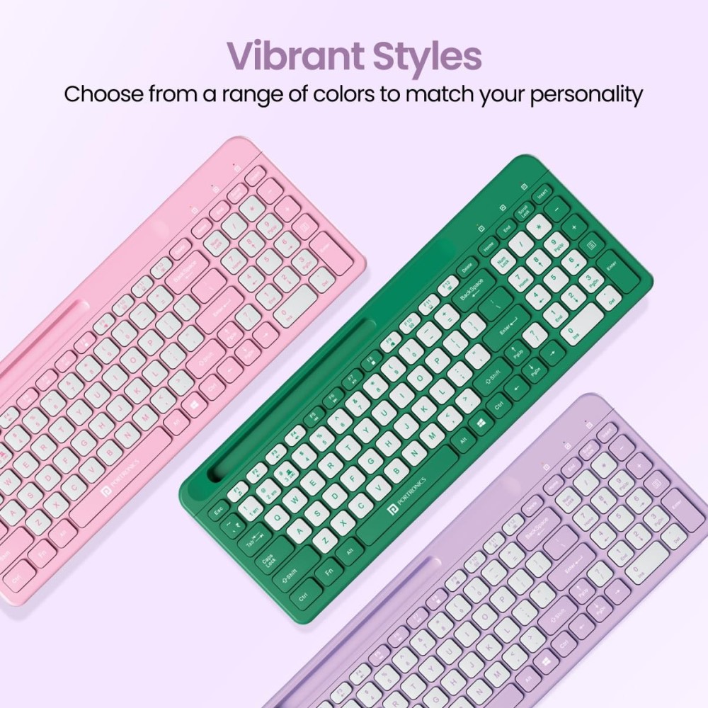 Portronics Bubble Square Wireless Keyboard | Bluetooth + 2.4GHz USB | Multi-Device Keyboard for Laptop, PC, Tablet & Smartphone - (Purple)