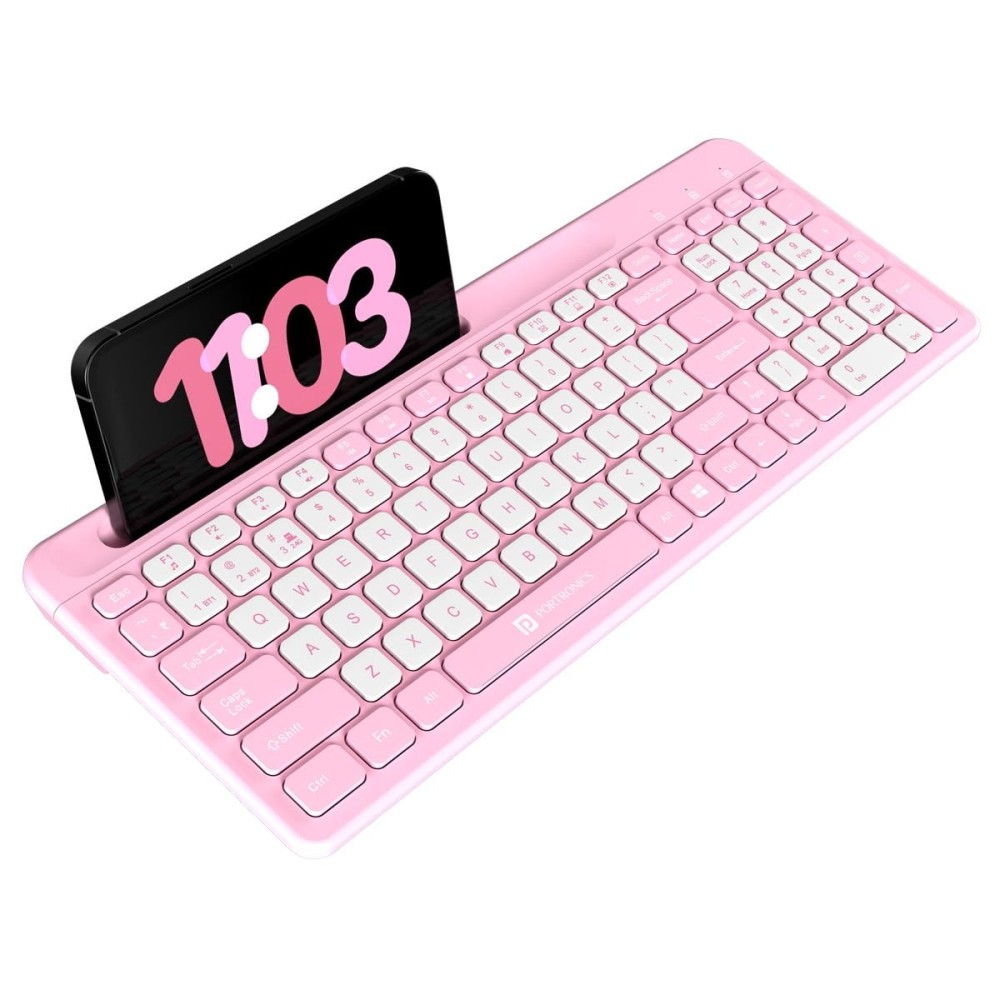 Portronics Bubble Square Wireless Keyboard | Bluetooth & 2.4GHz Dual Mode | Multi-Device Keyboard for Laptop, PC & Tablet - (Pink)