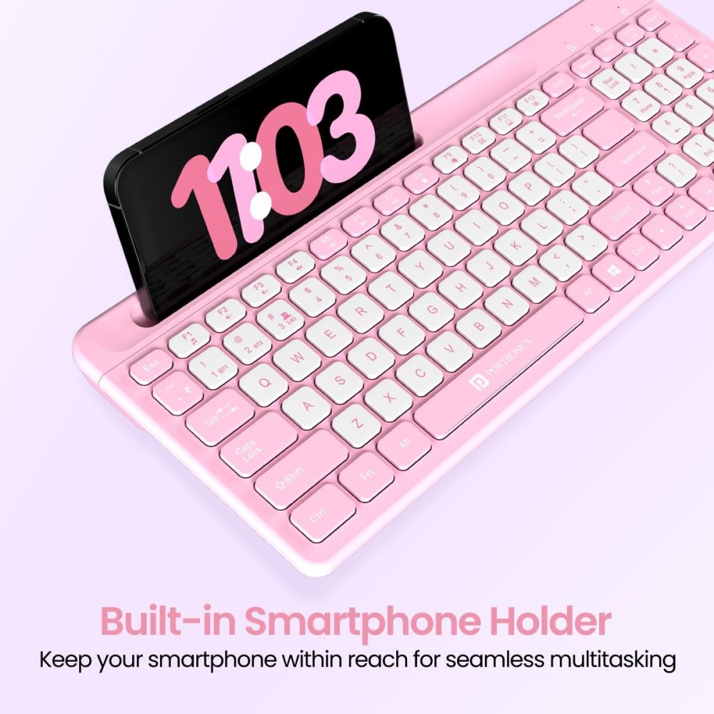 Portronics Bubble Square Wireless Keyboard | Bluetooth & 2.4GHz Dual Mode | Multi-Device Keyboard for Laptop, PC & Tablet - (Pink)
