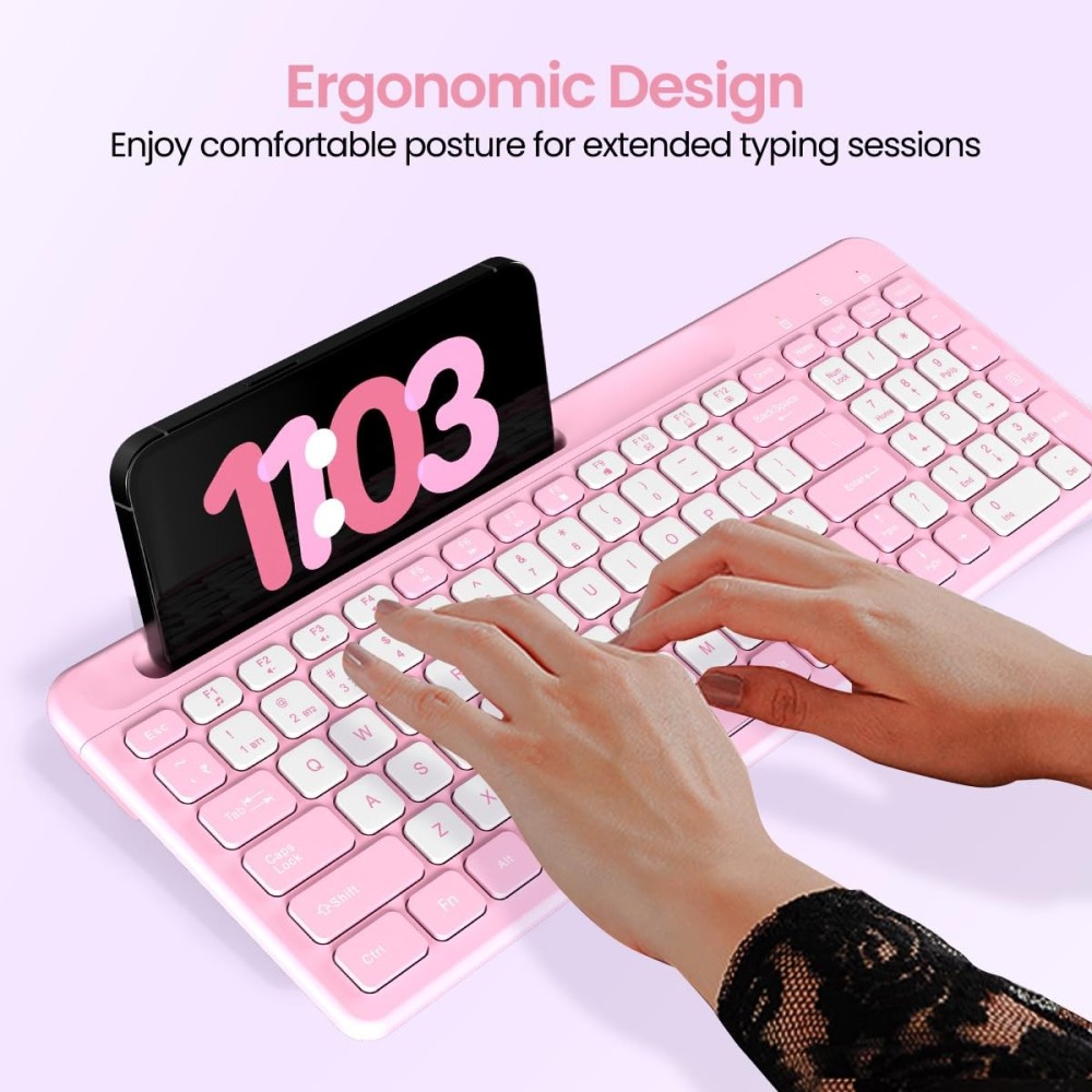 Portronics Bubble Square Wireless Keyboard | Bluetooth & 2.4GHz Dual Mode | Multi-Device Keyboard for Laptop, PC & Tablet - (Pink)