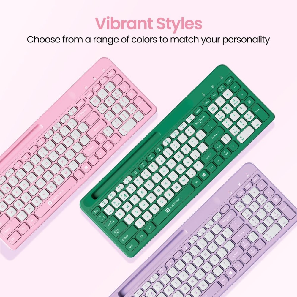 Portronics Bubble Square Wireless Keyboard | Bluetooth & 2.4GHz Dual Mode | Multi-Device Keyboard for Laptop, PC & Tablet - (Pink)