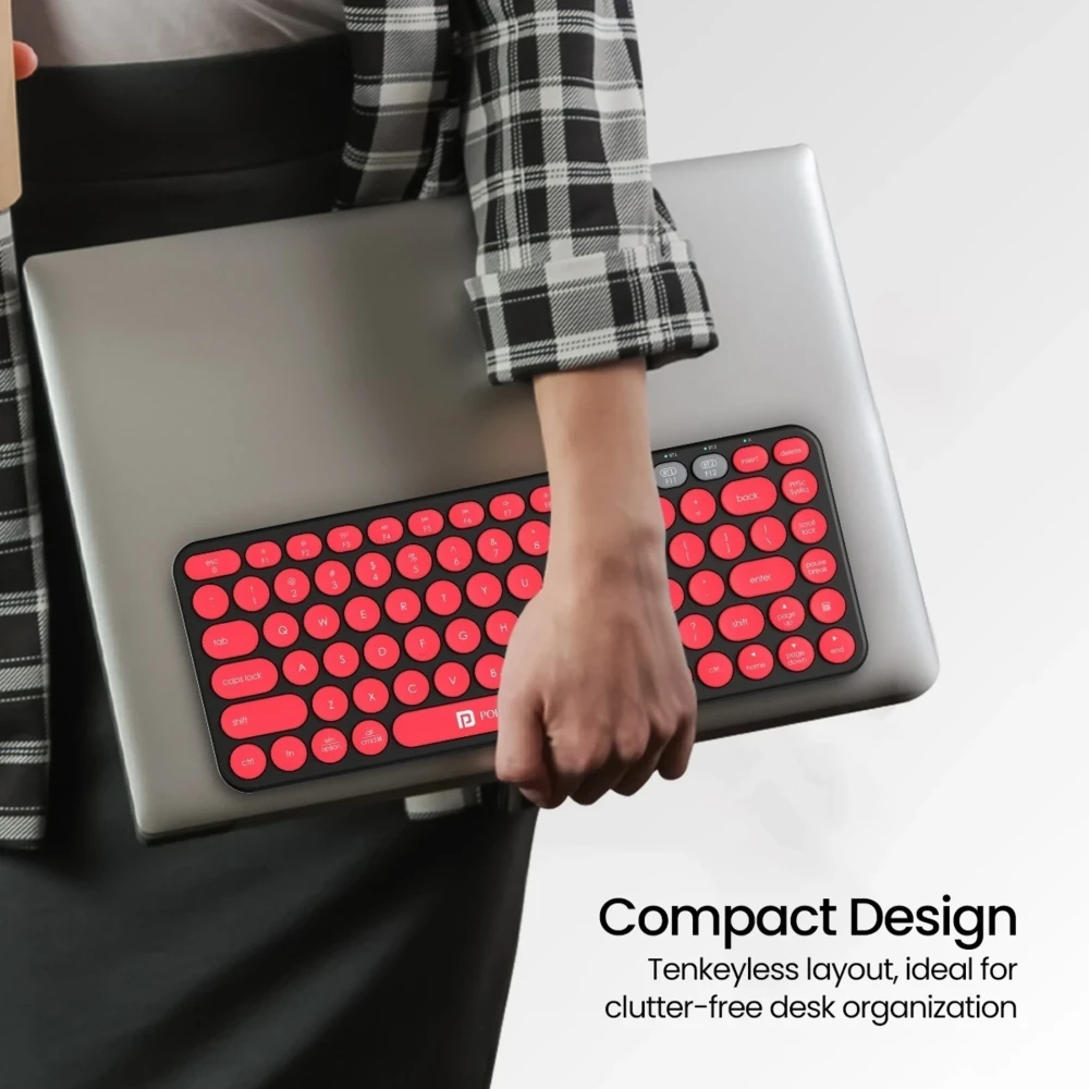 Portronics Bubble 2.0 Wireless Keyboard Bluetooth + 2.4GHz Receiver | TKL Compact Keyboard | Connect 3 Devices | Function Shortcut Keys - (Black)