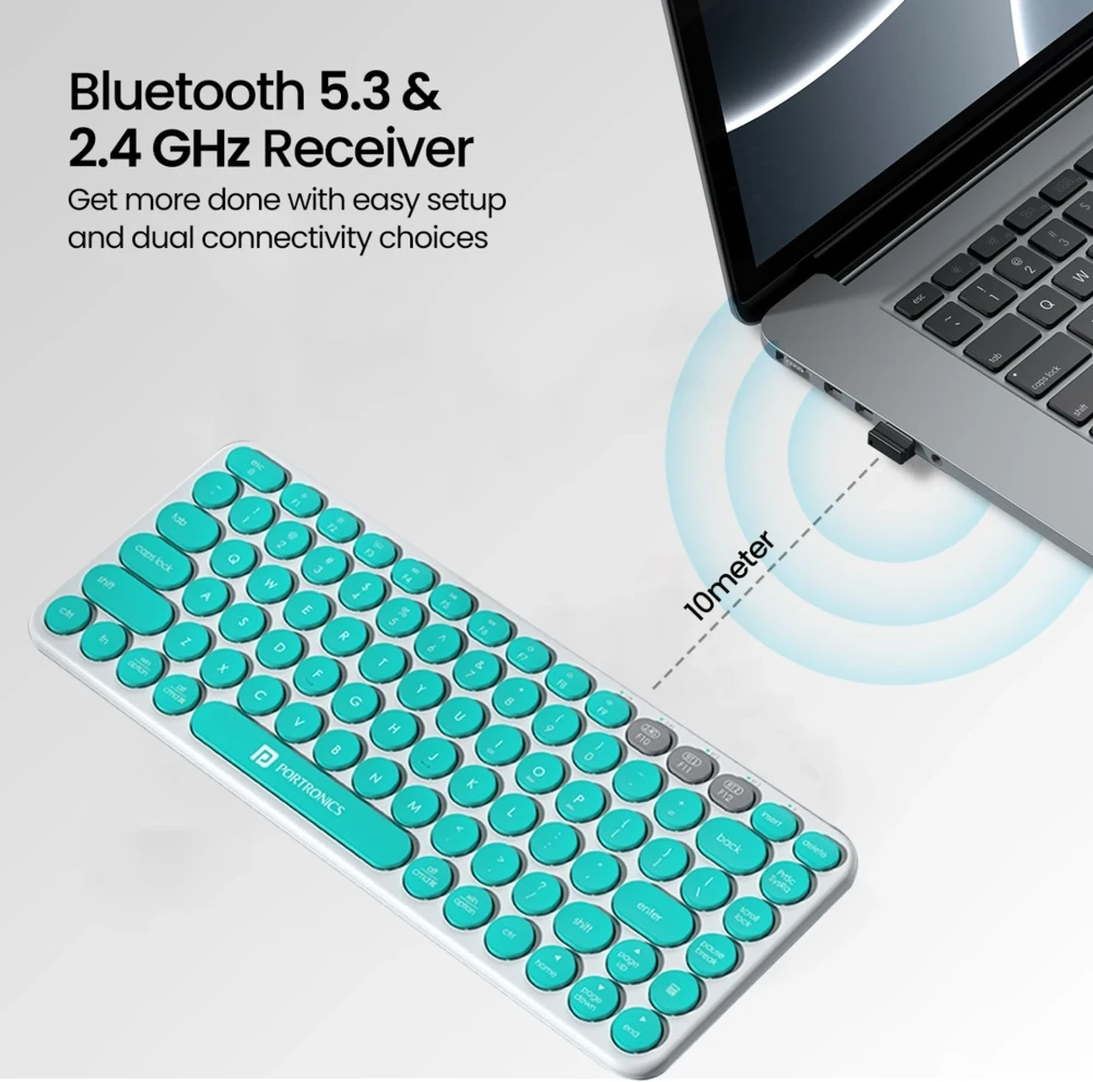 Portronics Bubble 2.0 Wireless Keyboard | Bluetooth & 2.4GHz | Multi-Device TKL Keyboard for Laptop, PC, Tablet & Smartphone - (White)