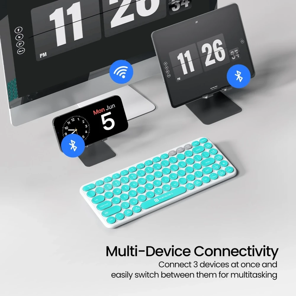 Portronics Bubble 2.0 Wireless Keyboard | Bluetooth & 2.4GHz | Multi-Device TKL Keyboard for Laptop, PC, Tablet & Smartphone - (White)