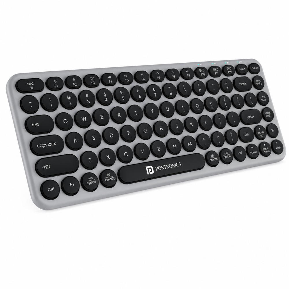 Portronics Bubble 2.0 Wireless Keyboard | Bluetooth & 2.4GHz | Multi-Device TKL Keyboard for Laptop, PC & Tablet - (Grey)
