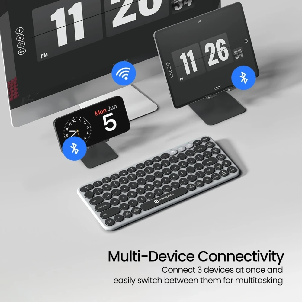 Portronics Bubble 2.0 Wireless Keyboard | Bluetooth & 2.4GHz | Multi-Device TKL Keyboard for Laptop, PC & Tablet - (Grey)
