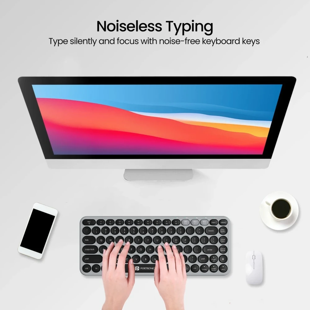 Portronics Bubble 2.0 Wireless Keyboard | Bluetooth & 2.4GHz | Multi-Device TKL Keyboard for Laptop, PC & Tablet - (Grey)