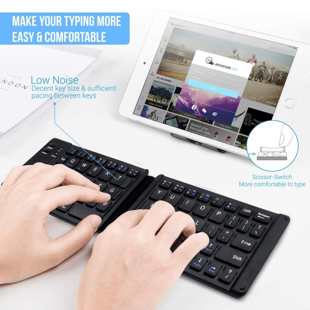 Portronics Chicklet Foldable Bluetooth QWERTY Keyboard | Mini Rechargeable Wireless Keyboard for iOS, Android & Windows | Pocket Size - (Black)