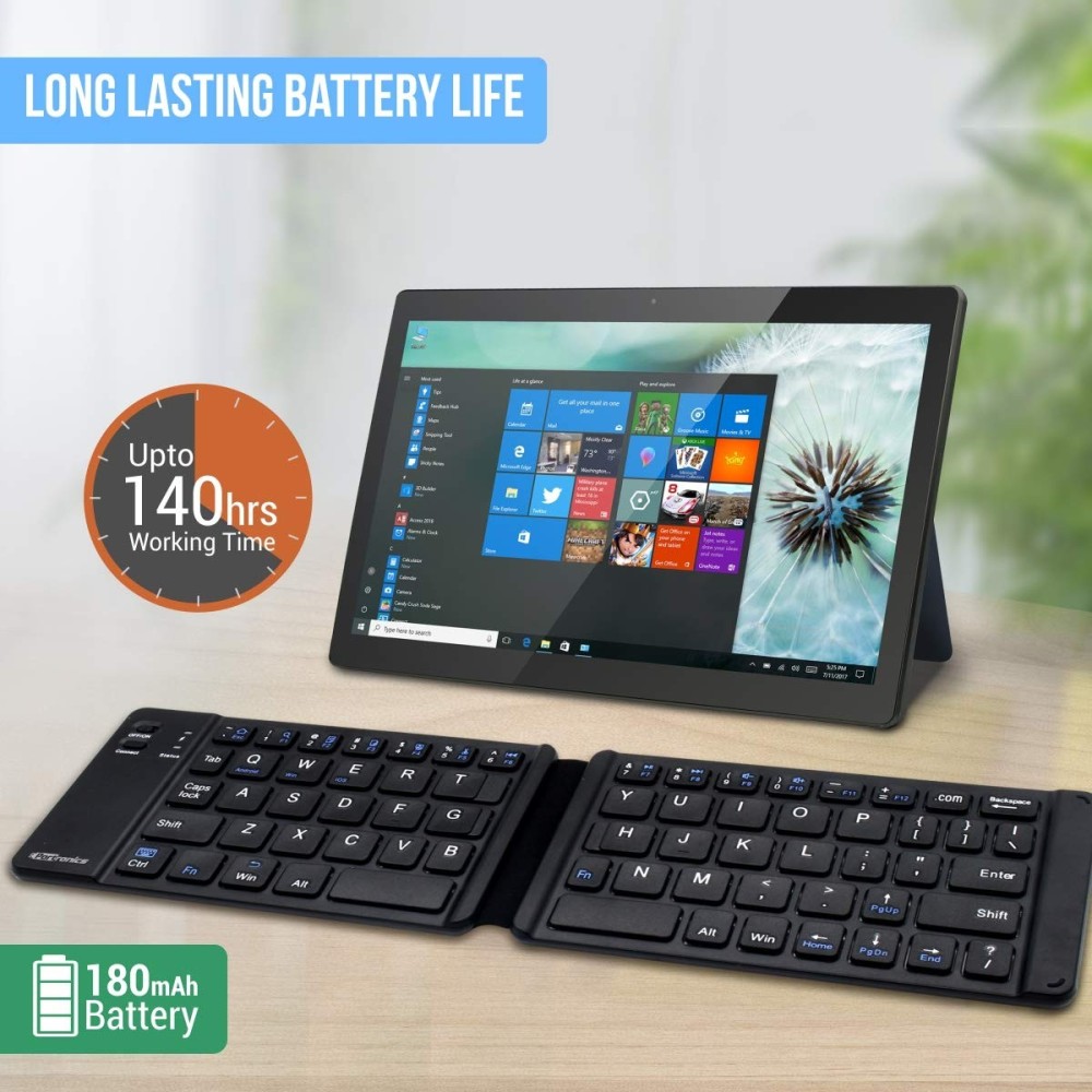 Portronics Chicklet Foldable Bluetooth QWERTY Keyboard | Mini Rechargeable Wireless Keyboard for iOS, Android & Windows | Pocket Size - (Black)