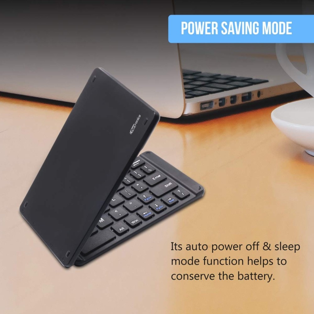 Portronics Chicklet Foldable Bluetooth QWERTY Keyboard | Mini Rechargeable Wireless Keyboard for iOS, Android & Windows | Pocket Size - (Black)