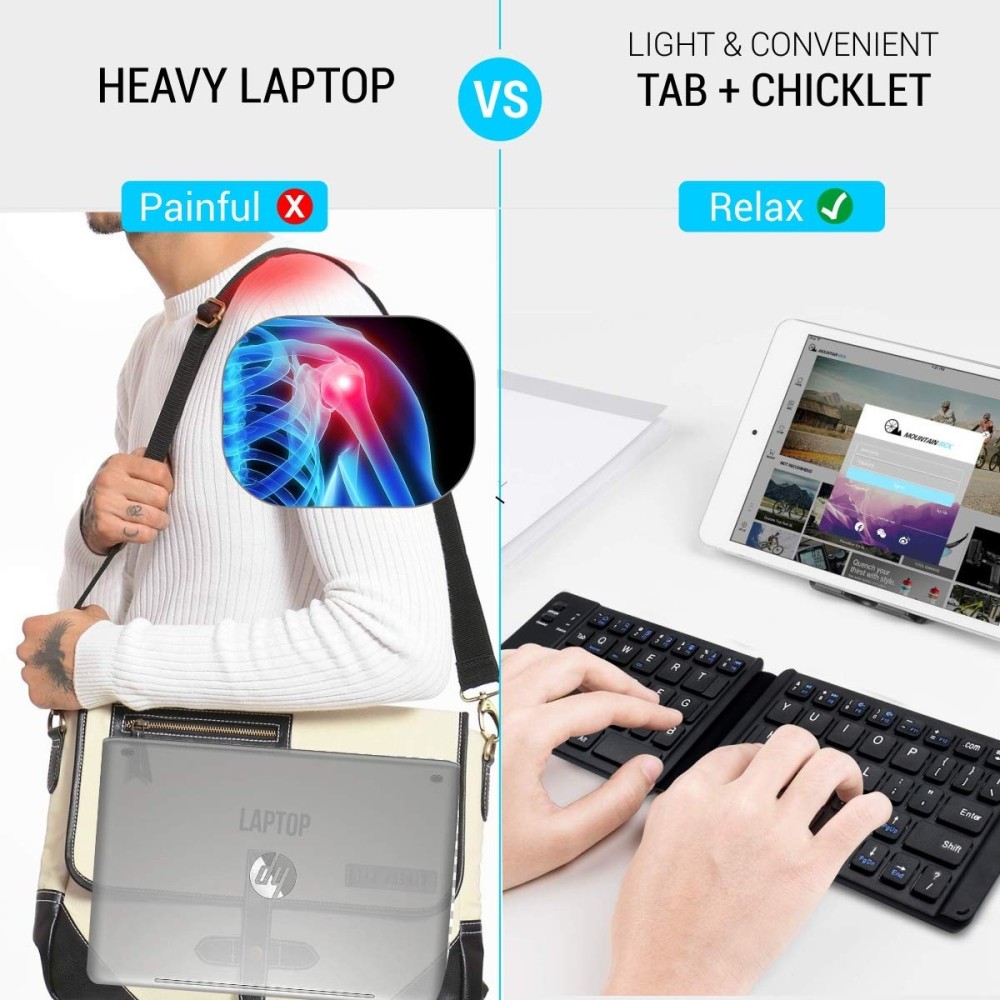 Portronics Chicklet Foldable Bluetooth QWERTY Keyboard | Mini Rechargeable Wireless Keyboard for iOS, Android & Windows | Pocket Size - (Black)