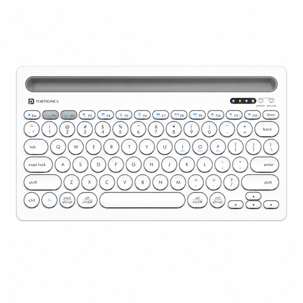 Portronics Bubble Dock Bluetooth Wireless Keyboard with 12-Inch Tablet & Smartphone Holder | Compact TKL Keyboard for Laptop, Desktop, Mac - (White)
