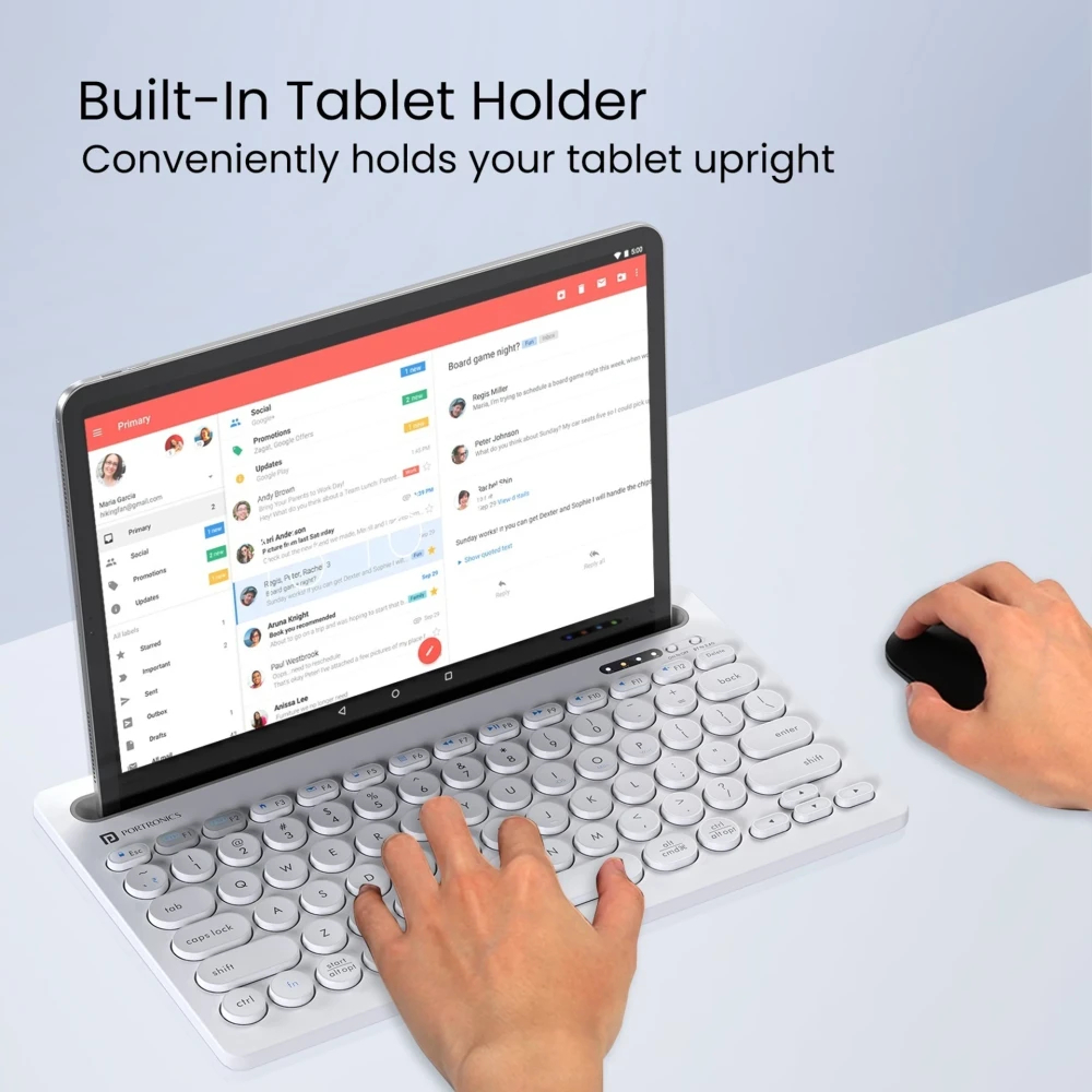 Portronics Bubble Dock Bluetooth Wireless Keyboard with 12-Inch Tablet & Smartphone Holder | Compact TKL Keyboard for Laptop, Desktop, Mac - (White)