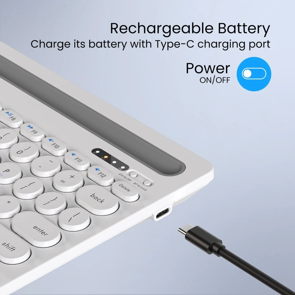 Portronics Bubble Dock Bluetooth Wireless Keyboard with 12-Inch Tablet & Smartphone Holder | Compact TKL Keyboard for Laptop, Desktop, Mac - (White)