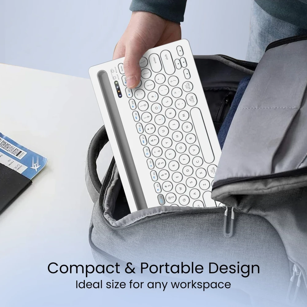 Portronics Bubble Dock Bluetooth Wireless Keyboard with 12-Inch Tablet & Smartphone Holder | Compact TKL Keyboard for Laptop, Desktop, Mac - (White)