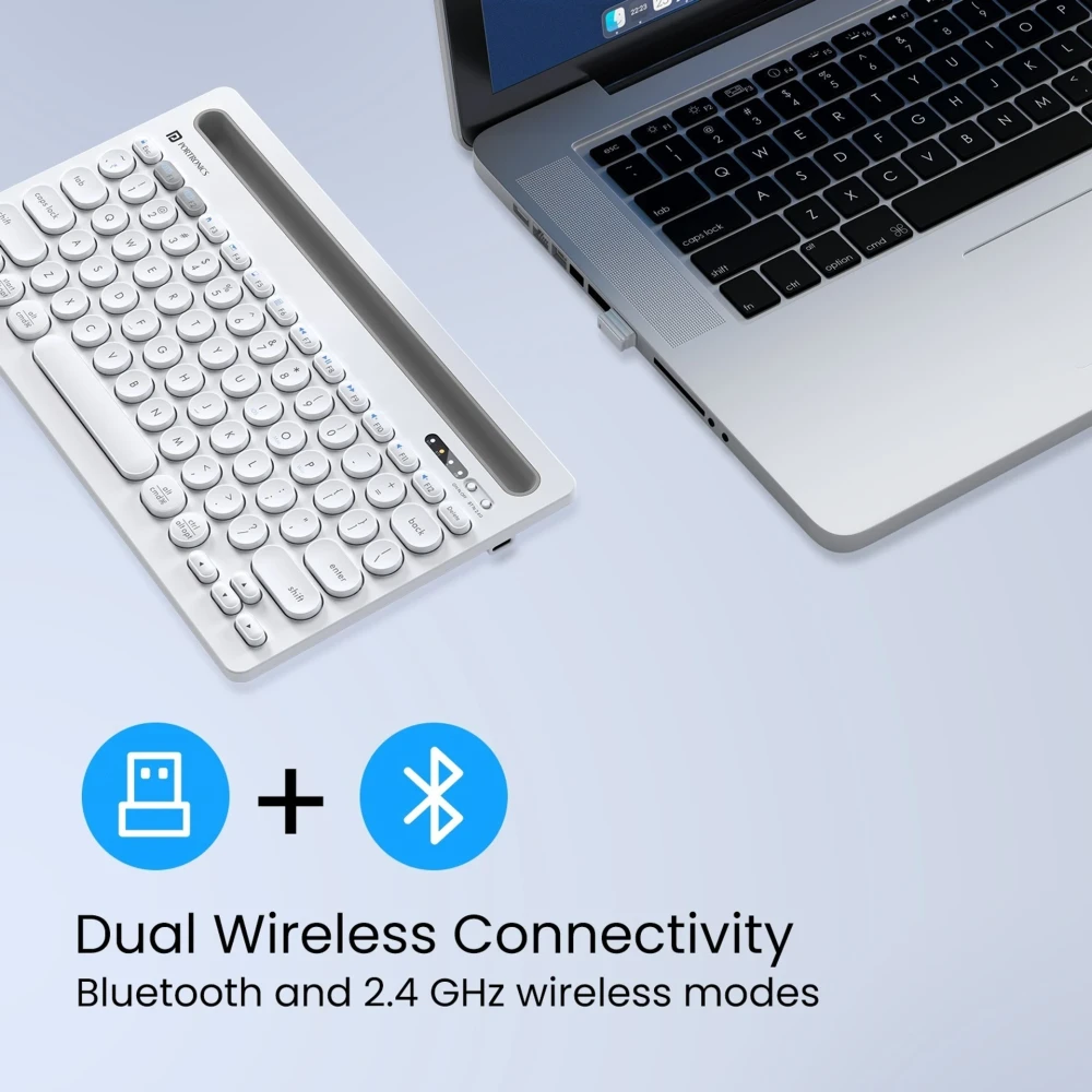 Portronics Bubble Dock Bluetooth Wireless Keyboard with 12-Inch Tablet & Smartphone Holder | Compact TKL Keyboard for Laptop, Desktop, Mac - (White)