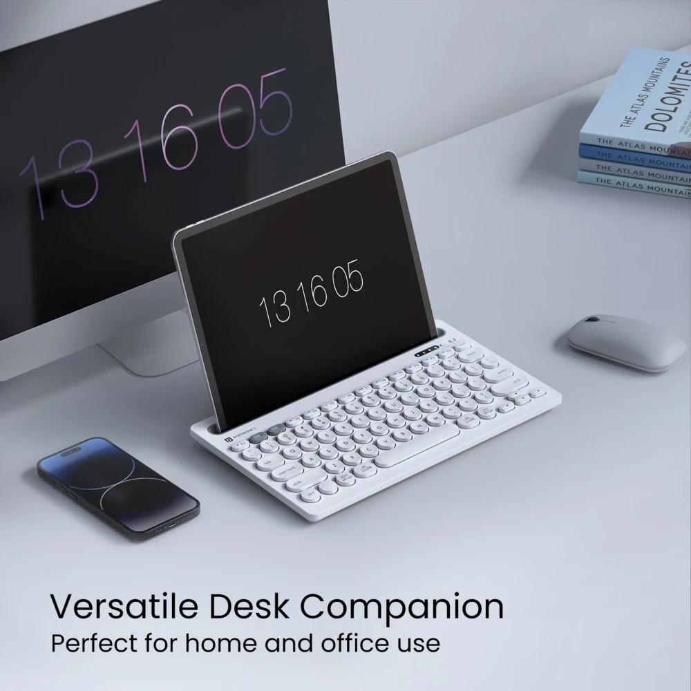 Portronics Bubble Dock Bluetooth Wireless Keyboard with 12-Inch Tablet & Smartphone Holder | Compact TKL Keyboard for Laptop, Desktop, Mac - (White)