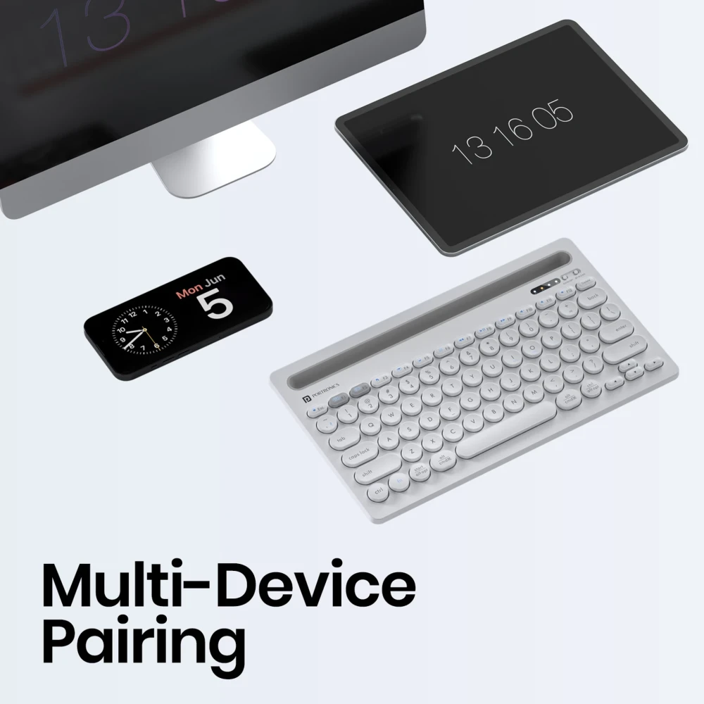 Portronics Bubble Dock Bluetooth Wireless Keyboard with 12-Inch Tablet & Smartphone Holder | Compact TKL Keyboard for Laptop, Desktop, Mac - (White)