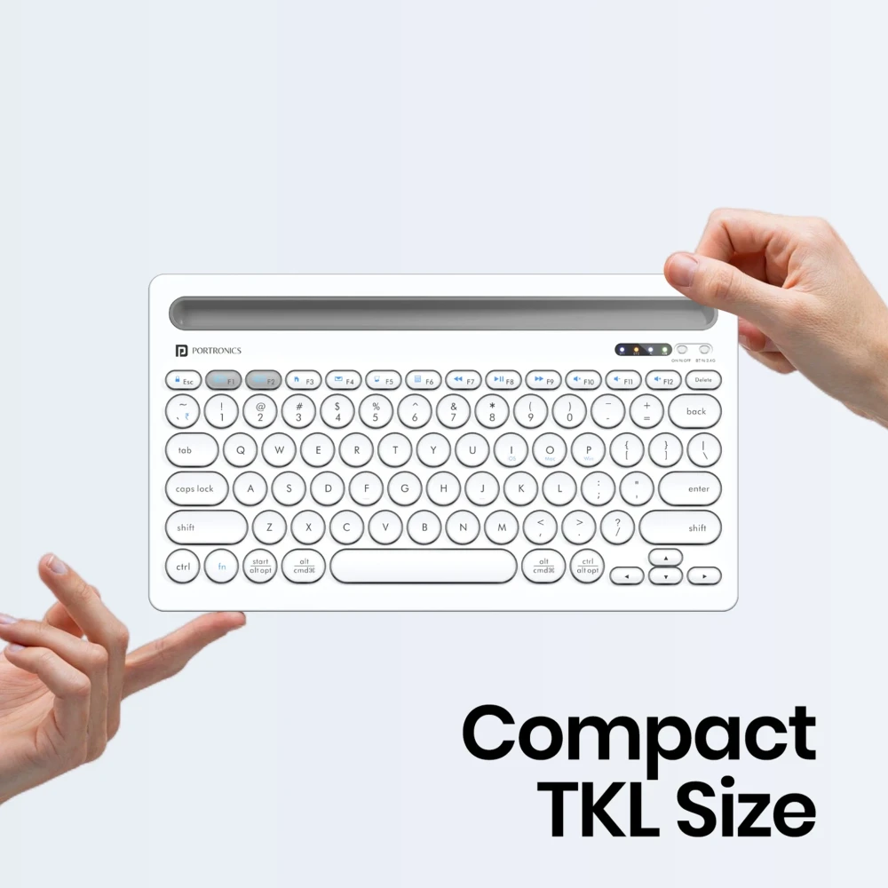 Portronics Bubble Dock Bluetooth Wireless Keyboard with 12-Inch Tablet & Smartphone Holder | Compact TKL Keyboard for Laptop, Desktop, Mac - (White)