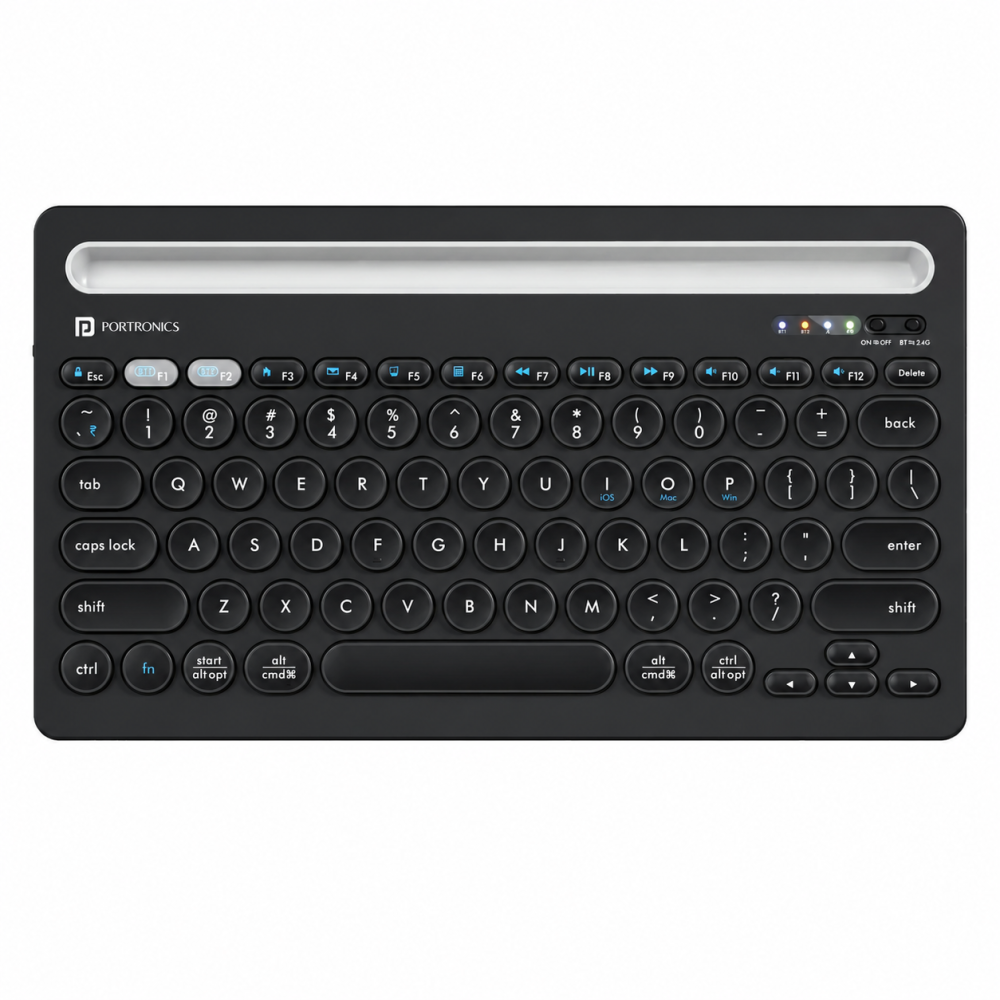 Portronics Bubble Dock Bluetooth Wireless Keyboard with Tablet & Smartphone Holder | Compact Tenkeyless Keyboard for Laptop, Desktop, Mac - (Black)