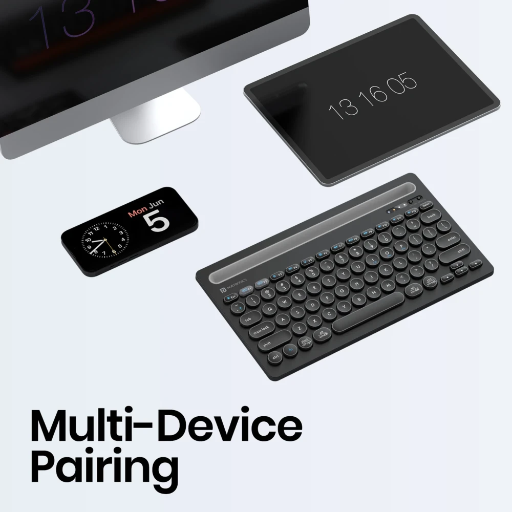 Portronics Bubble Dock Bluetooth Wireless Keyboard with Tablet & Smartphone Holder | Compact Tenkeyless Keyboard for Laptop, Desktop, Mac - (Black)