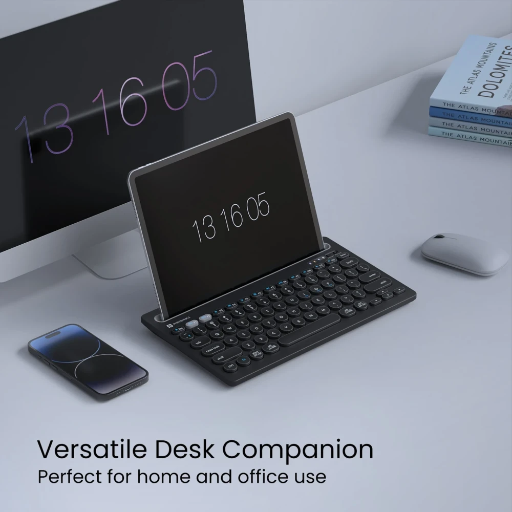 Portronics Bubble Dock Bluetooth Wireless Keyboard with Tablet & Smartphone Holder | Compact Tenkeyless Keyboard for Laptop, Desktop, Mac - (Black)