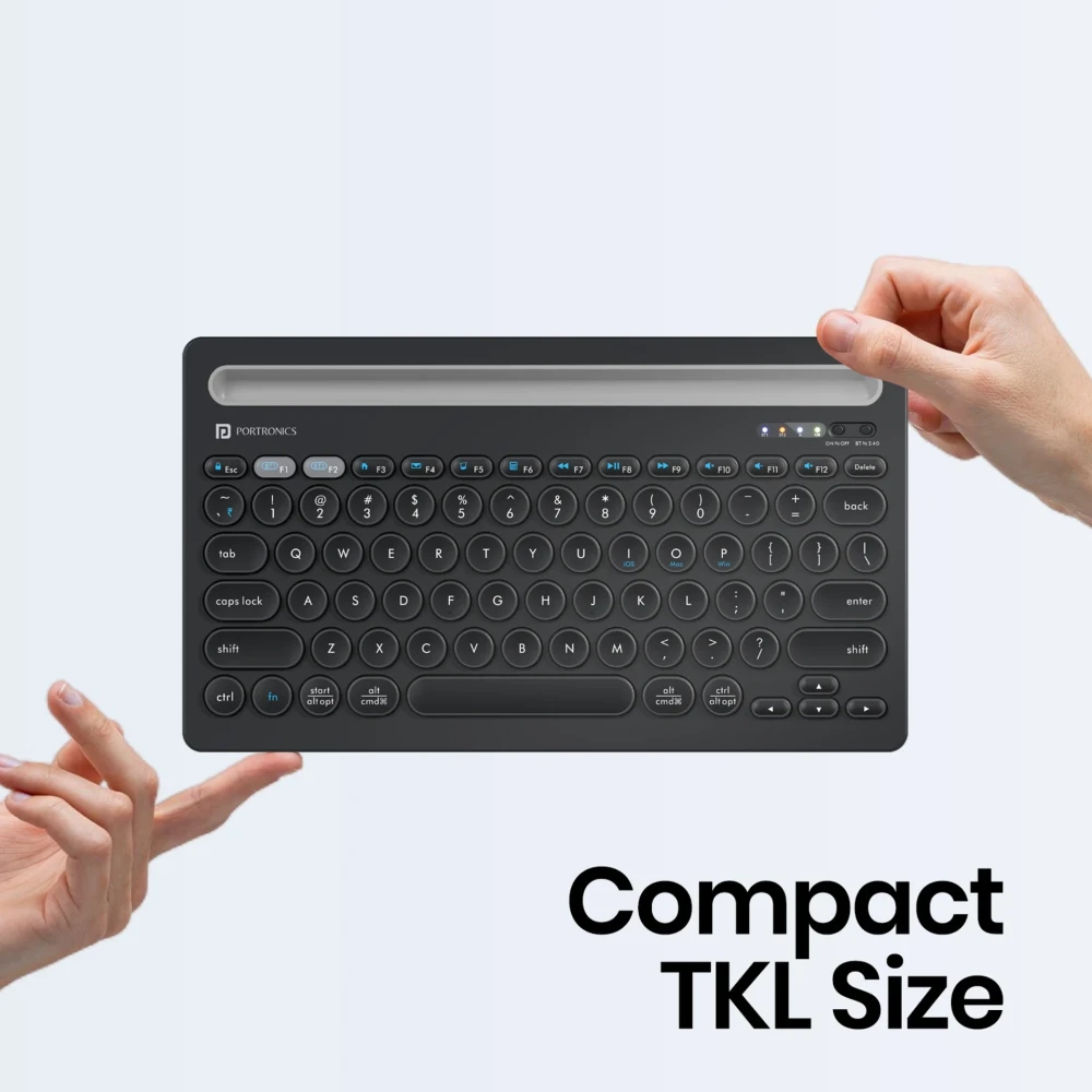 Portronics Bubble Dock Bluetooth Wireless Keyboard with Tablet & Smartphone Holder | Compact Tenkeyless Keyboard for Laptop, Desktop, Mac - (Black)