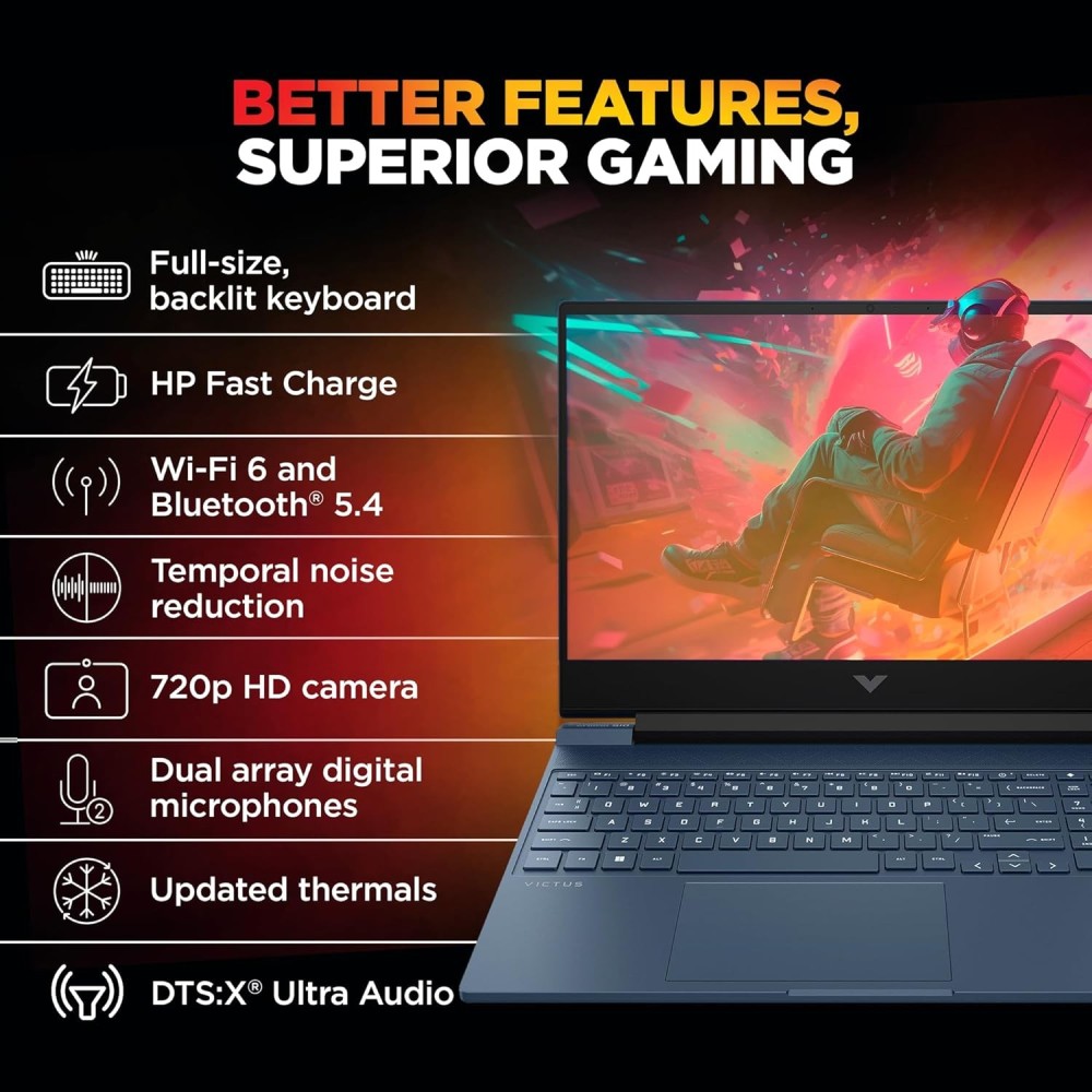 HP Smartchoice Victus Gaming Laptop with AMD Ryzen 7 7445HS, NVIDIA GeForce RTX 3050 6GB Graphics, 16GB DDR5 RAM, 512GB SSD, 15.6-inch FHD 144Hz Display, Windows 11 & Microsoft Office (fb3134AX/3120AX) – (Blue)