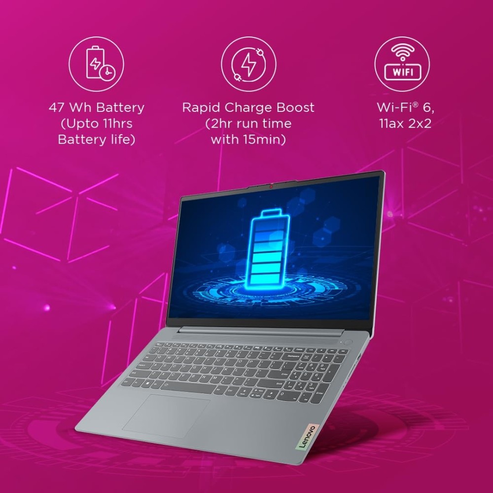 Lenovo Ideapad Slim 3 AMD Ryzen 5 7520U 15.6" (39.6cm) FHD Thin and Light Laptop (16GB/512GB SSD/Windows 11/Microsoft 365 Basic + Office Home 2024/Backlit Keyboard/Grey/1.6Kg), 82XQ00XDIN.