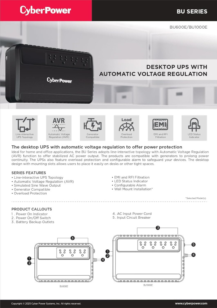 CyberPower (BU1000E-IN) Durable & Fire-Resistance UPS Protection (Black)