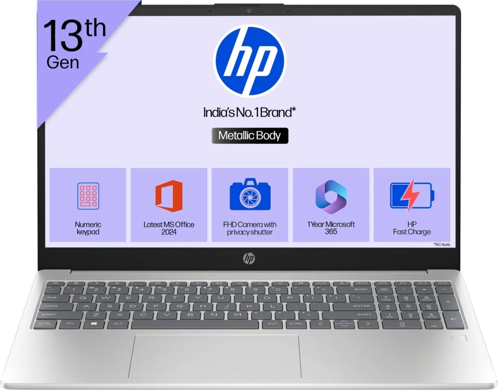 HP 15s Metal Intel Core i3 13th Gen 1315U - (8 GB/512 GB SSD/Windows 11 Home) 15-hr0005TU Thin and Light Laptop (15.6 Inch, Natural Silver, 1.59 Kg, With MS Office)