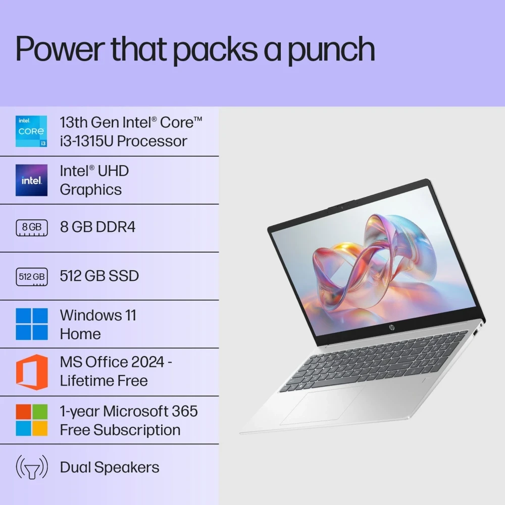 HP 15s Metal Intel Core i3 13th Gen 1315U - (8 GB/512 GB SSD/Windows 11 Home) 15-hr0005TU Thin and Light Laptop (15.6 Inch, Natural Silver, 1.59 Kg, With MS Office)