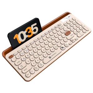 Portronics Bubble 3.0 Wireless Keyboard with Bluetooth & 2.4GHz USB Receiver | Rechargeable, Multimedia Hotkeys, Numpad for Laptop, PC, Tablet & Smartphone - (Beige)