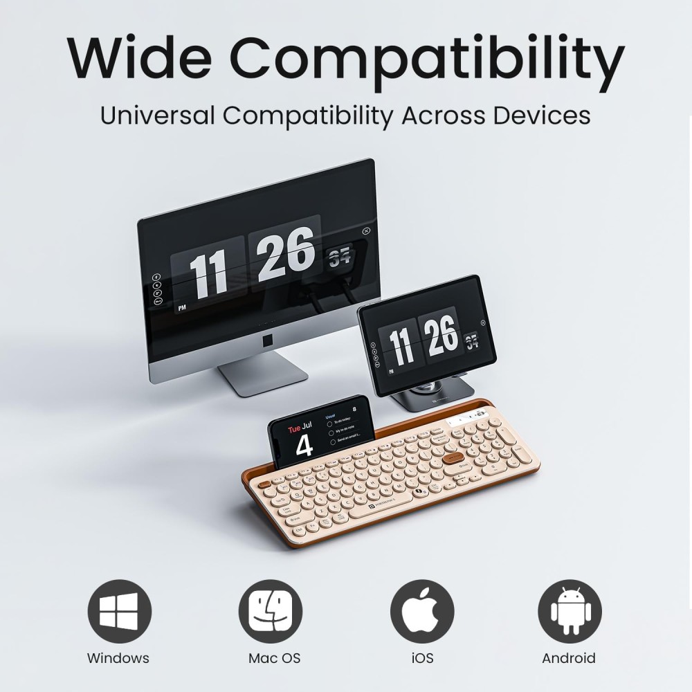 Portronics Bubble 3.0 Wireless Keyboard with Bluetooth & 2.4GHz USB Receiver, Rechargeable Multi-Device Keyboard with Multimedia Hotkeys & Numpad for Laptop, PC, Tablet & Smartphone – (Beige)