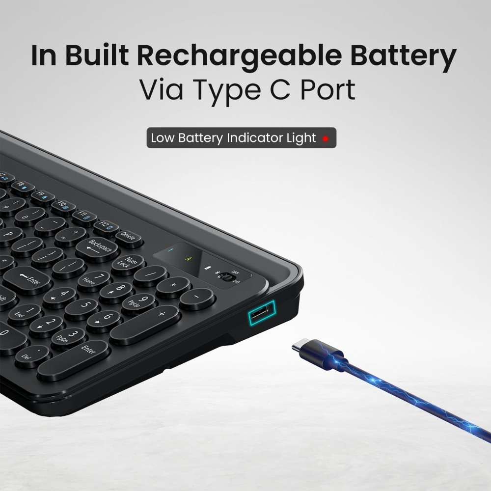 Portronics Bubble 3.0 Wireless Keyboard with Bluetooth & 2.4GHz USB Receiver | Rechargeable, Multimedia Hotkeys, Numpad - (Black)