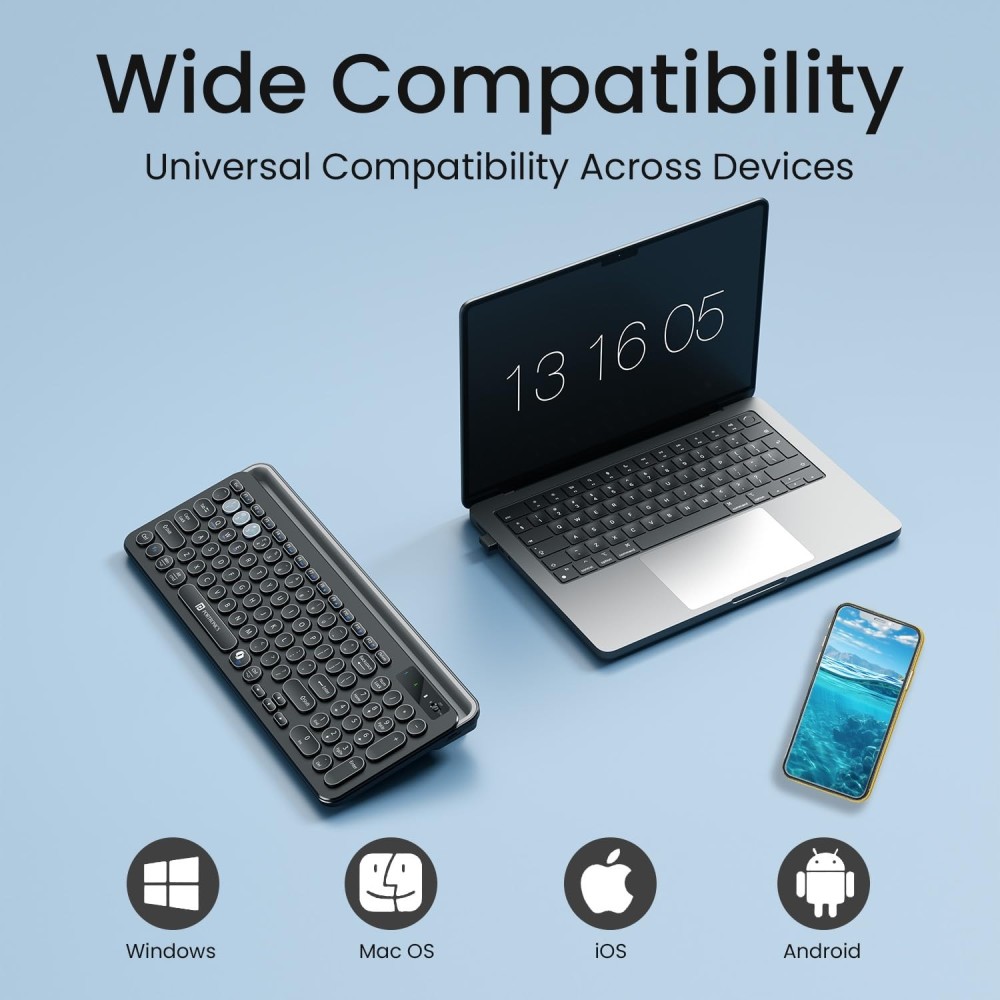 Portronics Bubble 3.0 Wireless Keyboard with Bluetooth & 2.4GHz USB Receiver | Rechargeable, Multimedia Hotkeys, Numpad - (Black)