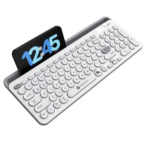 Portronics Bubble 3.0 Wireless Keyboard with Bluetooth & 2.4GHz USB Receiver, Rechargeable, Multimedia Hotkeys, Numpad for Laptop, PC, Tablet & Smartphone - (White)