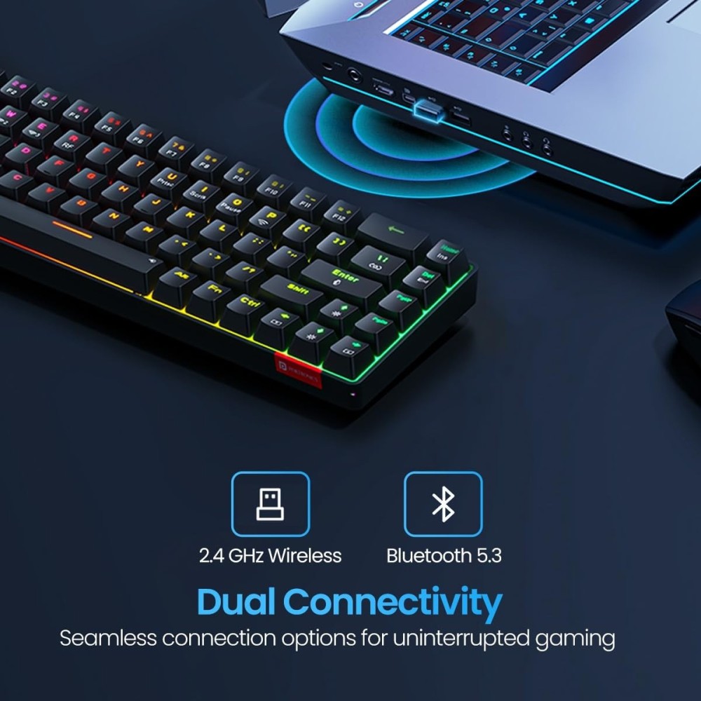 Portronics Hydra 10 Wireless Mechanical Gaming Keyboard | Bluetooth & 2.4GHz | Red Switches | TKL RGB Backlit | Multi-Device - (Black)