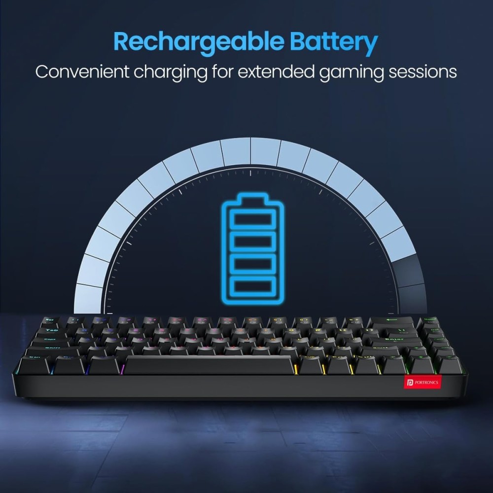 Portronics Hydra 10 Wireless Mechanical Gaming Keyboard | Bluetooth & 2.4GHz | Red Switches | TKL RGB Backlit | Multi-Device - (Black)