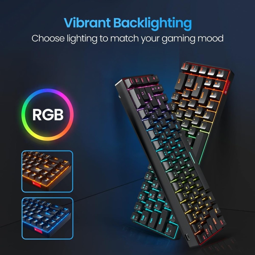 Portronics Hydra 10 Wireless Mechanical Gaming Keyboard | Bluetooth & 2.4GHz | Red Switches | TKL RGB Backlit | Multi-Device - (Black)