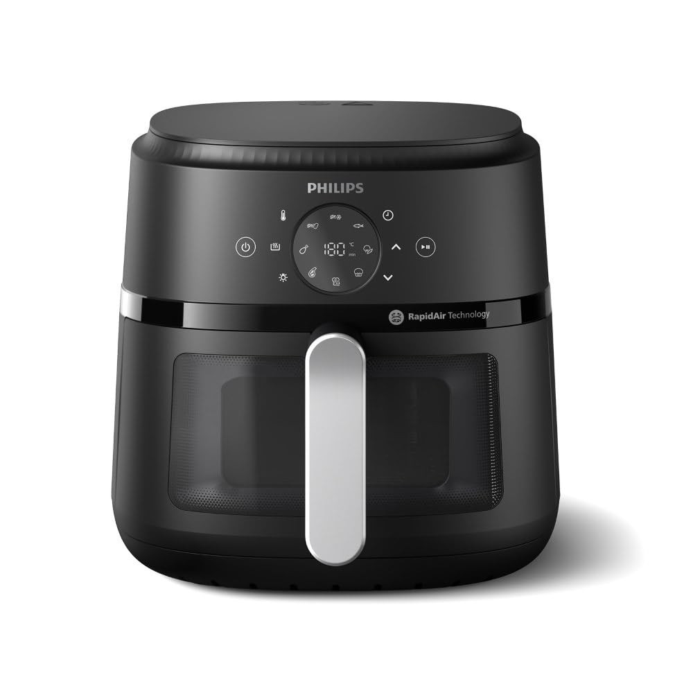 Philips Air Fryer NA231/00 6.2L 1700W Digital Touch Panel | Rapid Air Technology | Cooking Window | 90% Less Fat | Extra Large - (Black)