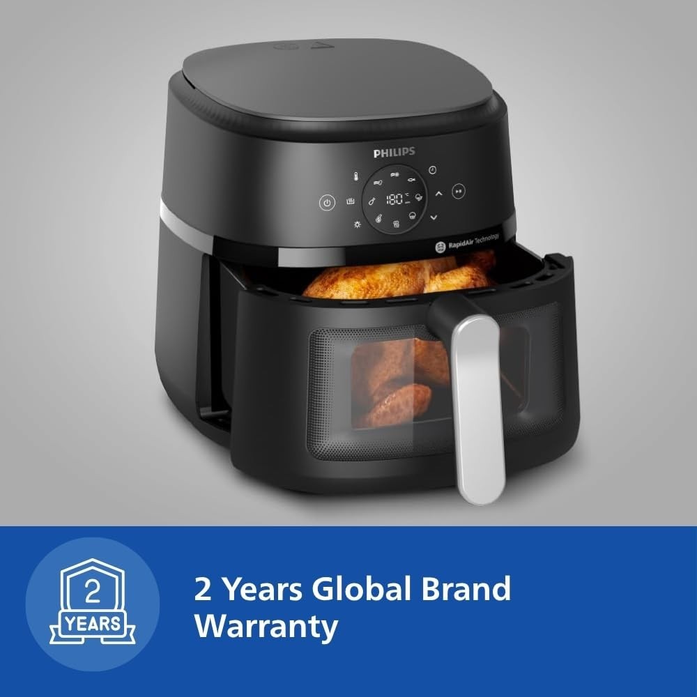 Philips Air Fryer NA231/00 6.2L 1700W Digital Touch Panel | Rapid Air Technology | Cooking Window | 90% Less Fat | Extra Large - (Black)